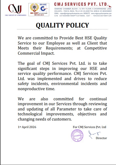 CMJ Services Pvt. Ltd. Quality Policy